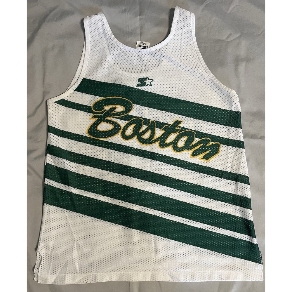 Vintage Boston Celtics Jersey Starter Mesh Tank Top Striped Made In USA White L - Picture 2 of 14